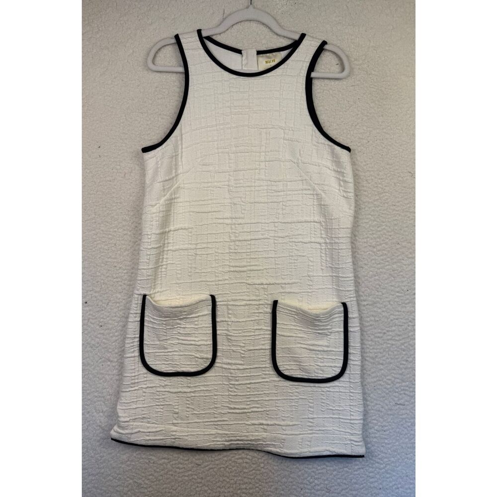 Maeve By Anthropologie Patch Pocket‎ Mini Dress Ivory Black Trim Small Mod 60s